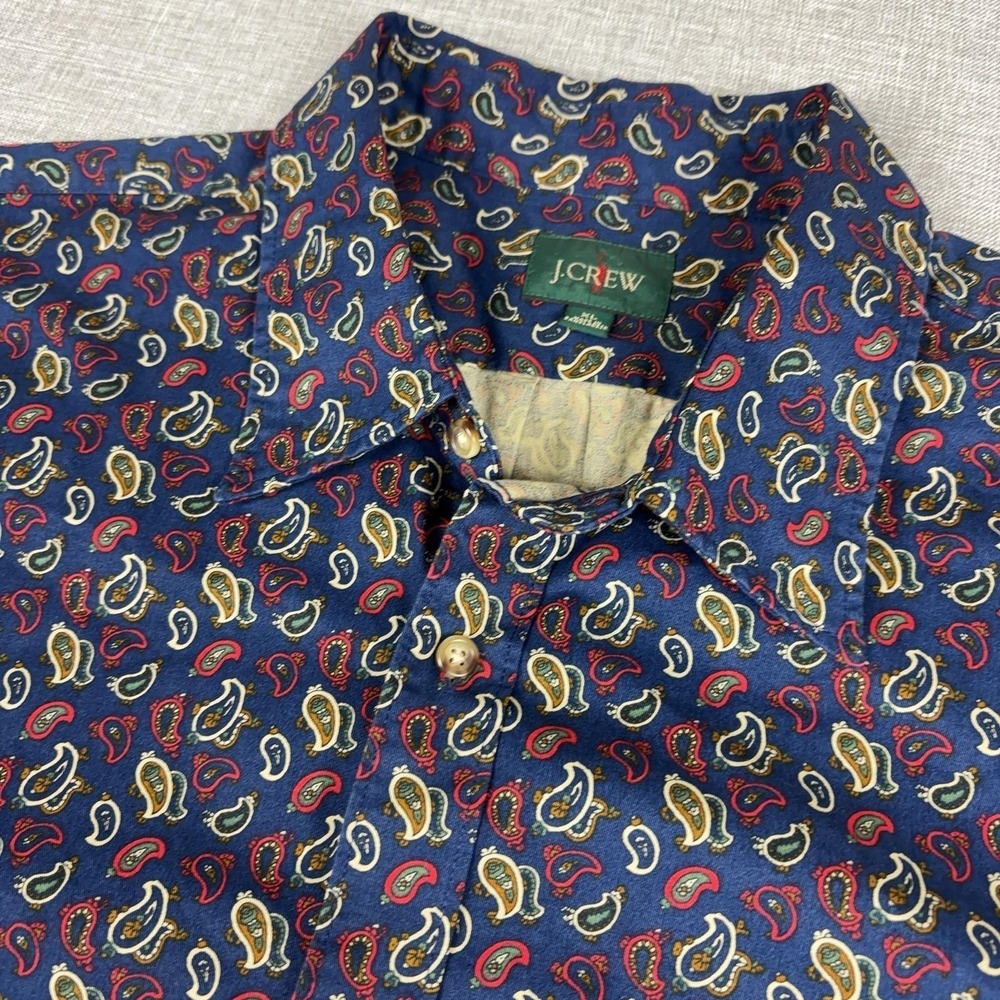 Vintage J.CREW Oarsman Shirt Mens XL Blue Paisley Long Sleeve Button Up